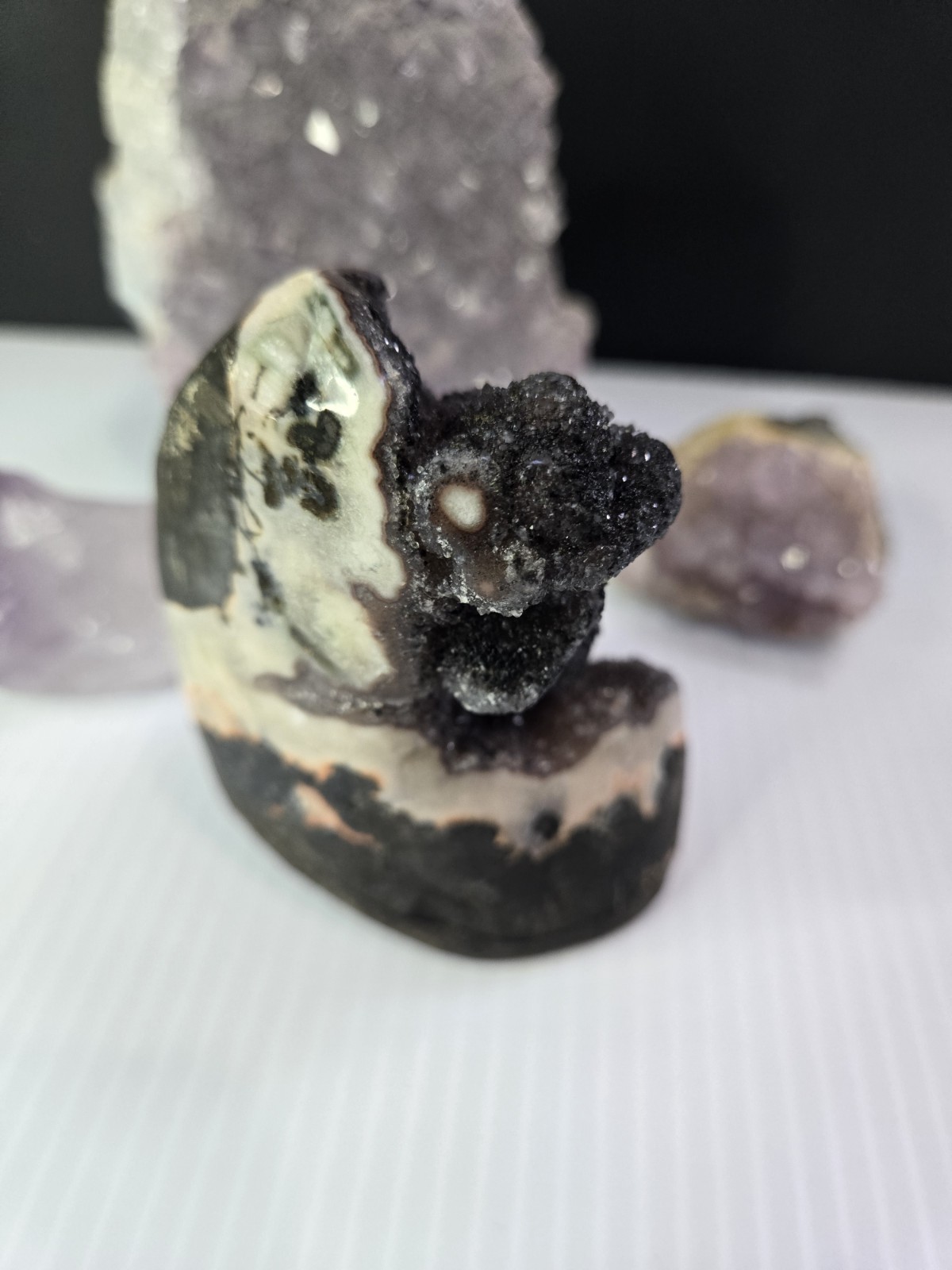 Natural Amethyst Lavendar purple Crystal Geode cluster set lot of 4