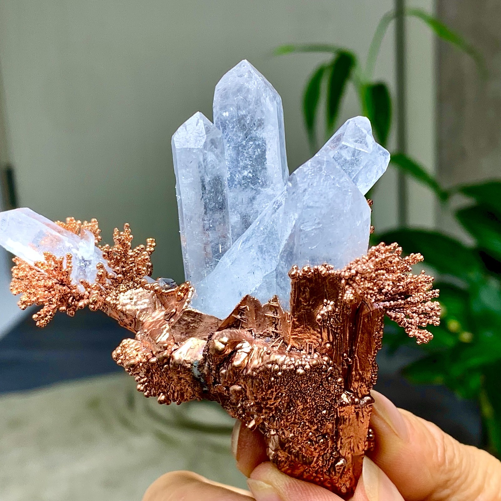 102G Rare!! iridescent Native Copper with white quartz crystal mineral-symbiosis