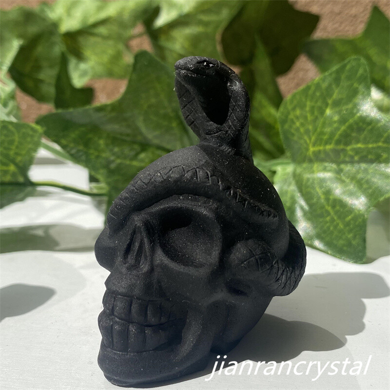 2″ Natura Obsidian Snake Skull Carved Crystal Quartz Skull Reiki Healing 1pc