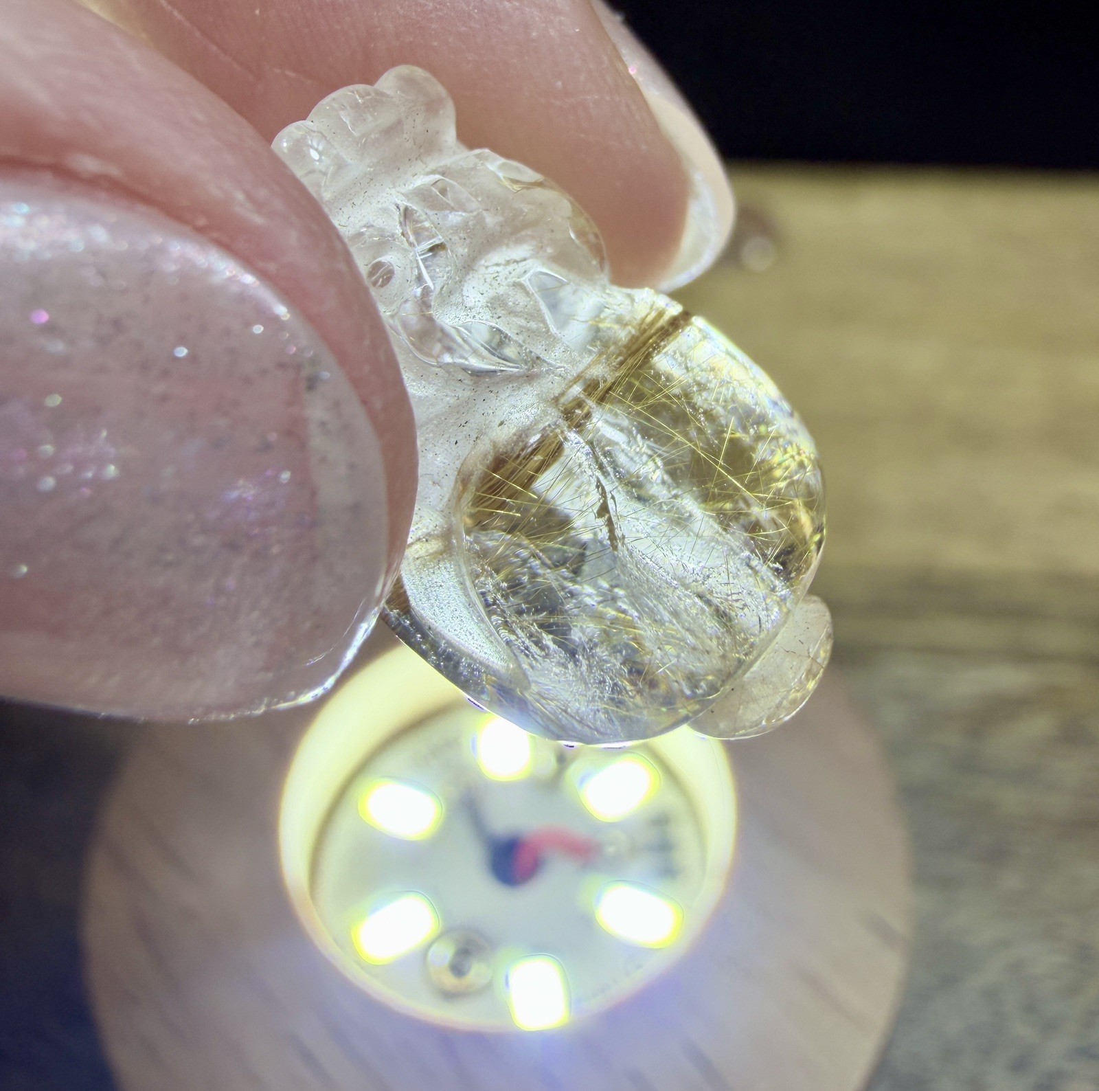 Crystal Golden Rutile Quartz Tiny Pixiu Carving Chinese Feng shui collect Mini