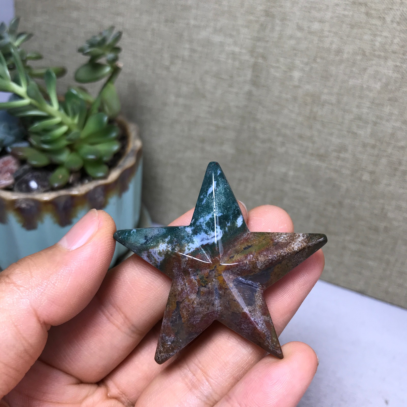 48mm Natural Ocean Jasper Hand carved five-pointed star specimens 19g A5252