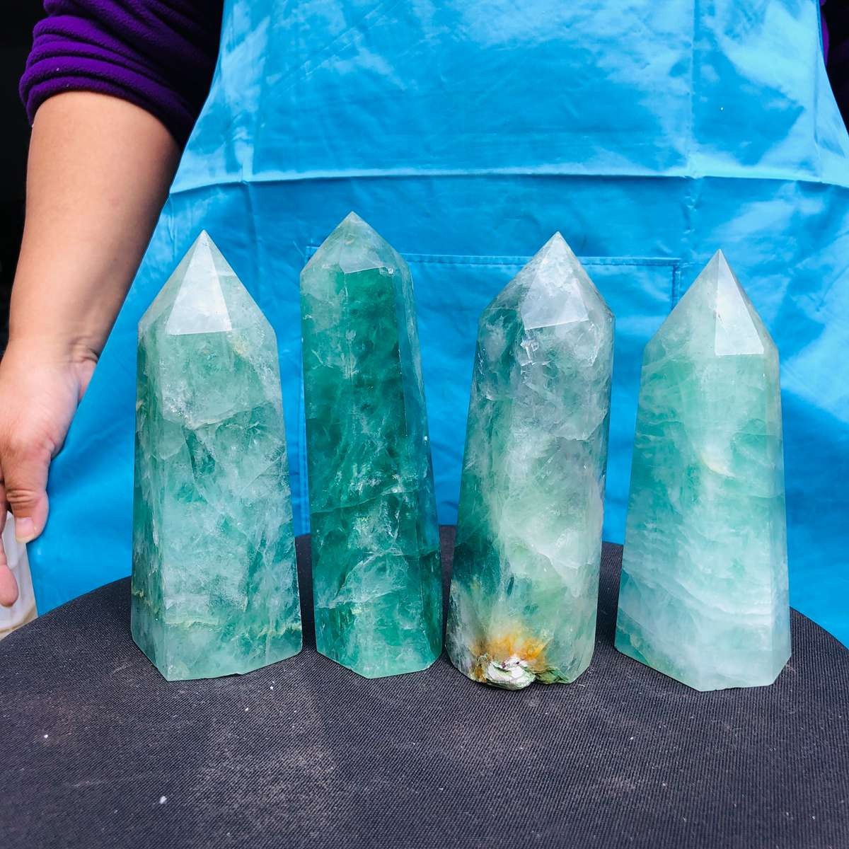 4.84LB 4pc Natural fluorite quartz obelisk crystal tower point healing decor