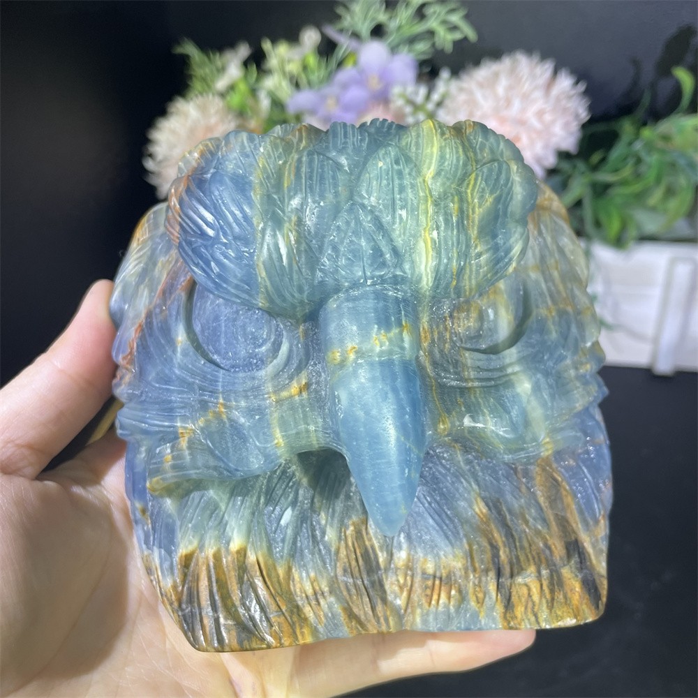 1.6LB 4.2″Natural A+Blue Onyx Eagle Statue Crystal Reiki Carving Heal Decor