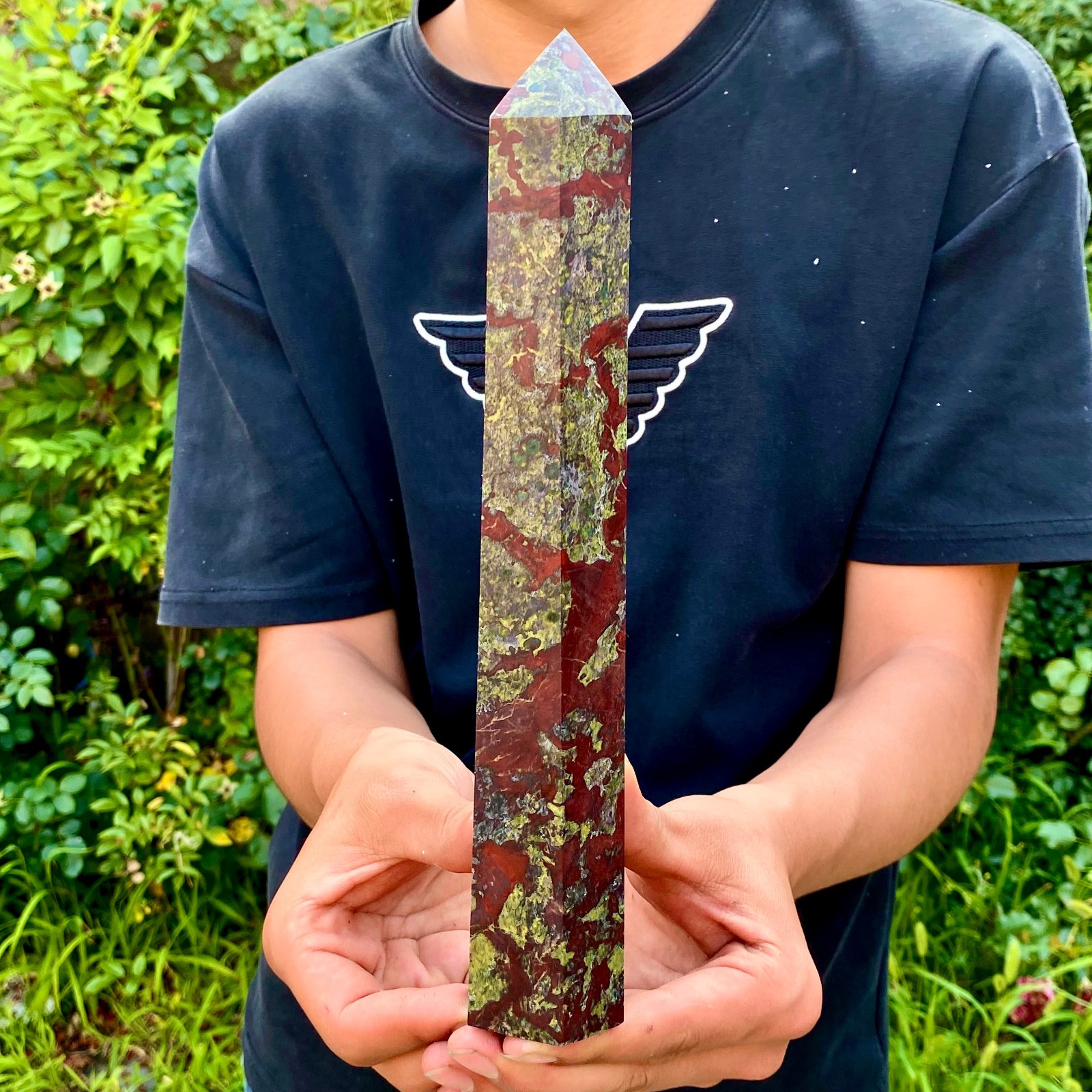 1.9LB Natural dragon blood stone Column Quartz Crtal Obelisk Energy Healing