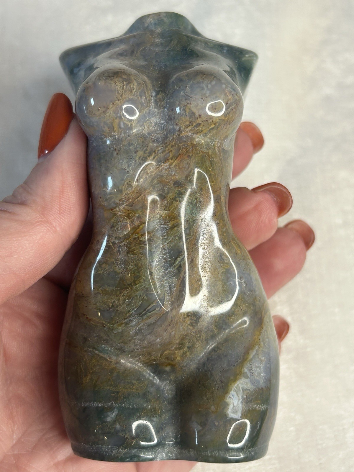 4” Moss Agate Goddess Lady Body Carving | Natural Crystal Statue