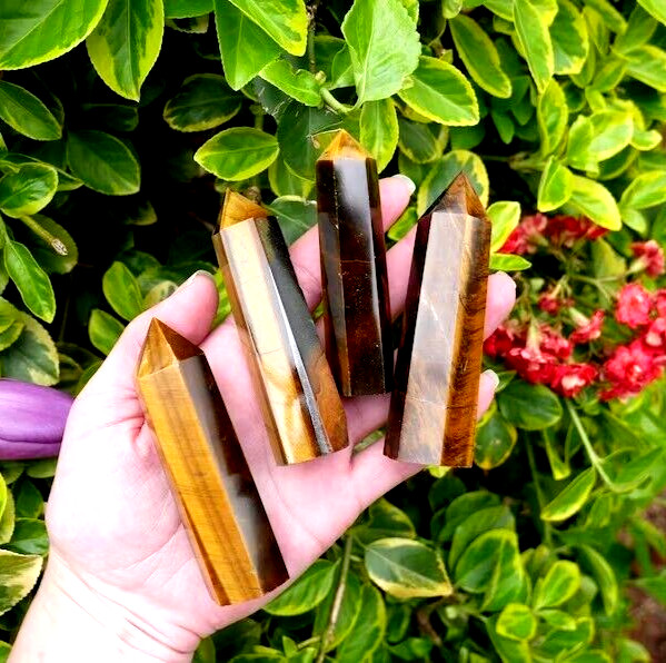 Natural Tiger’s Eye Healing Crystal Wand Obelisk Reiki Tower Point Home Ornament