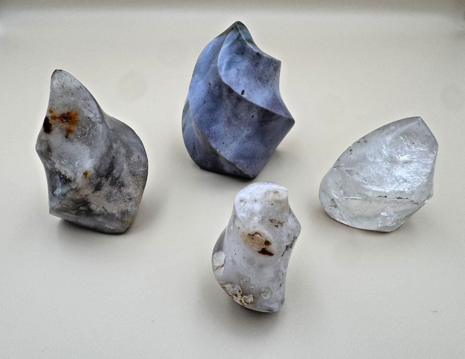 Set of 4 Gemstone Crystal Flame Torch Towers Natural Agates and Quartz