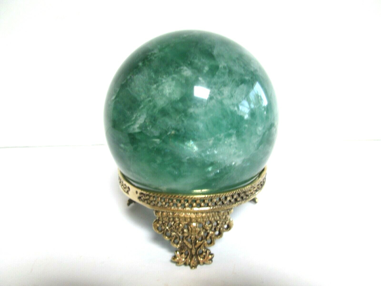 Solid Brass Crown Design, Crystal ball, Gemstone Holder, Stand, Display, 3 1/8″