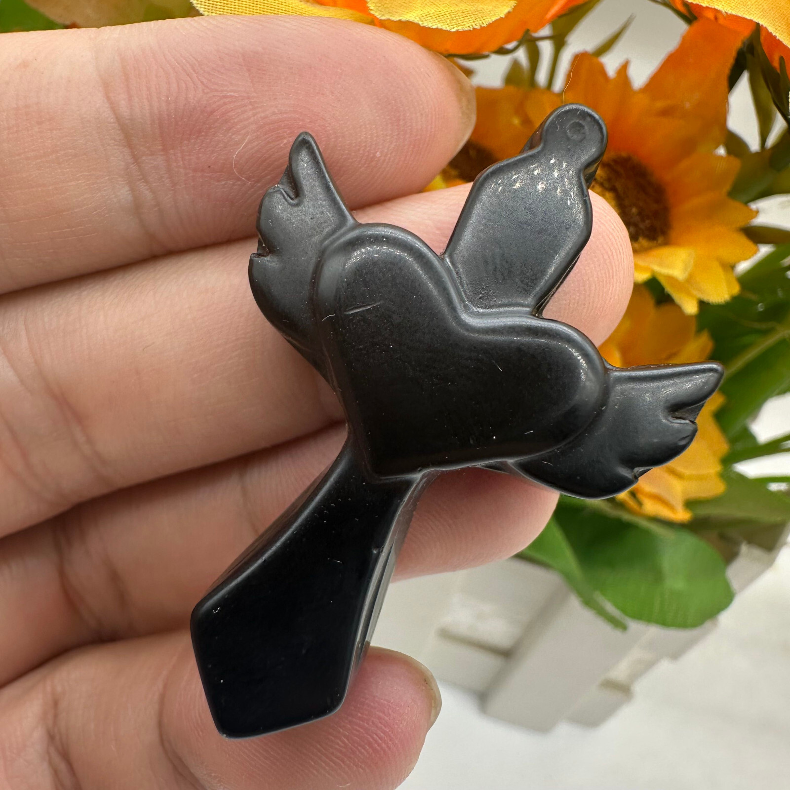 Natural Obsidian Hand Carved Love cross Skull Quartz Crystal Reiki Healing 1