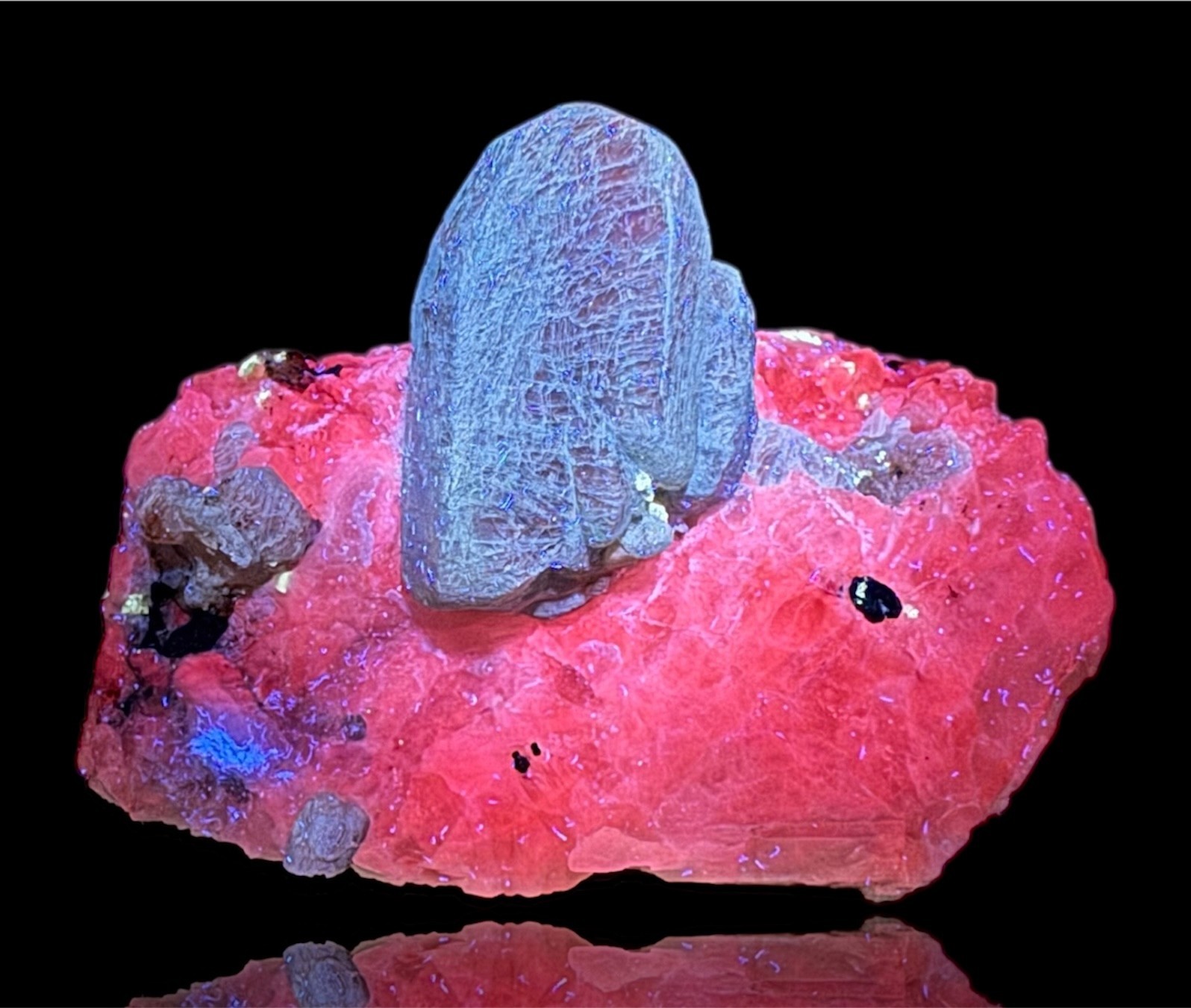 78 Grams Full Terminated Top Fluorescent Sky Blue Afghanite Crystals On Calcite