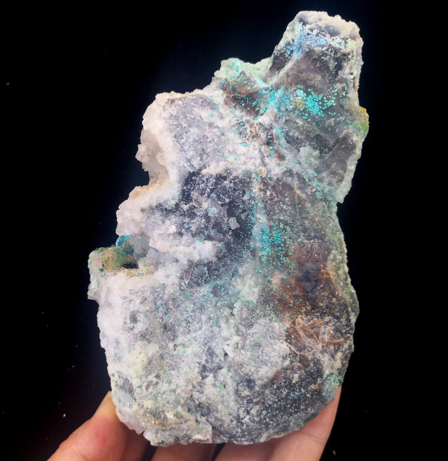 Blue Cyanotrichite & green Brochantite? 125mm 615g, Natural Mineral Specimen