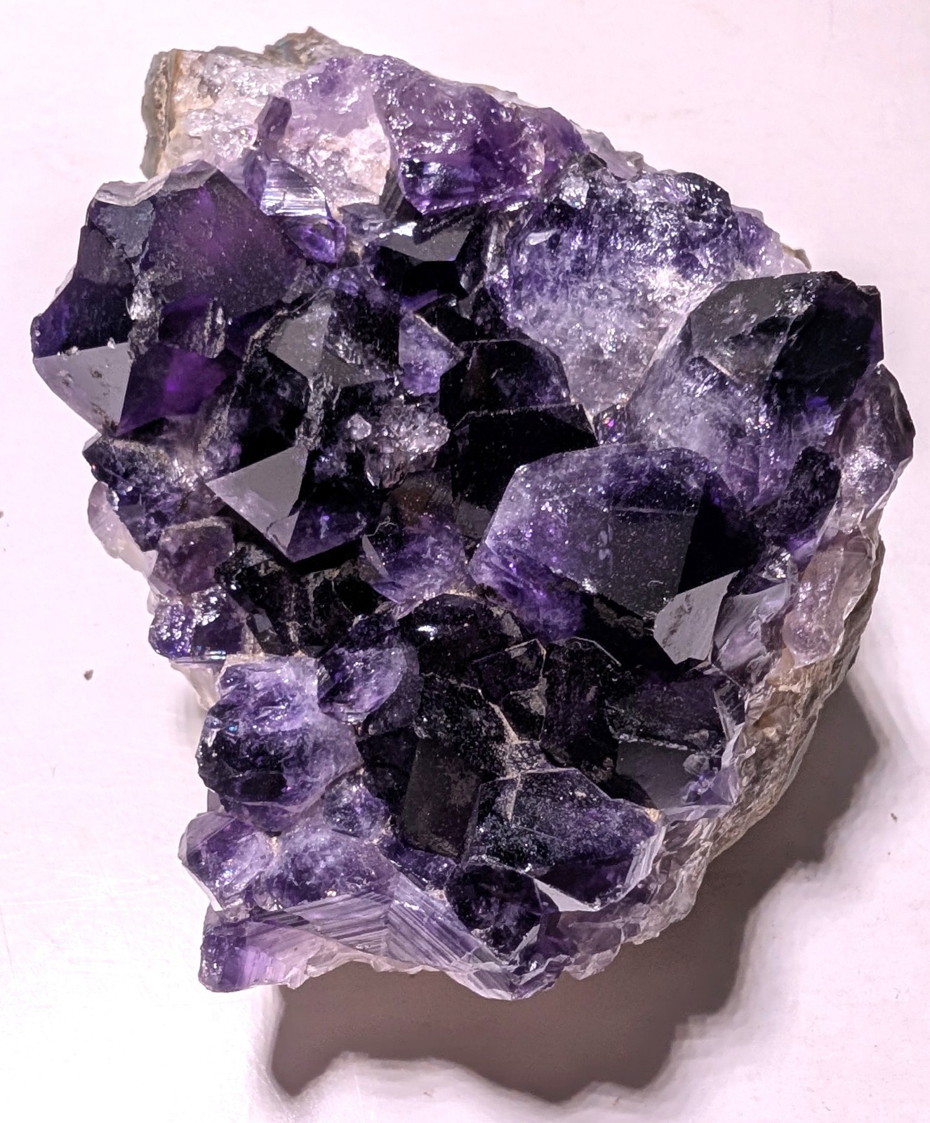 Amethyst Cluster Attached To Banded Matrix Deep Purple To Cloudy Quartz 10.2 oz