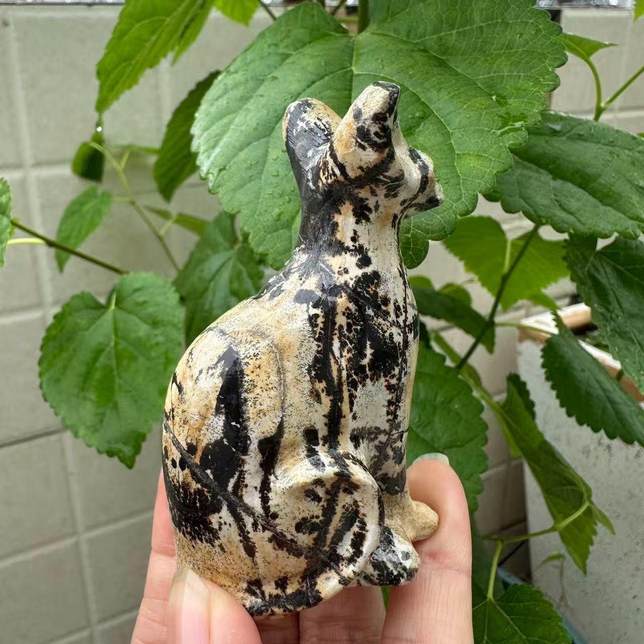 1pc Natural picture stone Quartz Carved cat skull Crystal Reiki healing gift