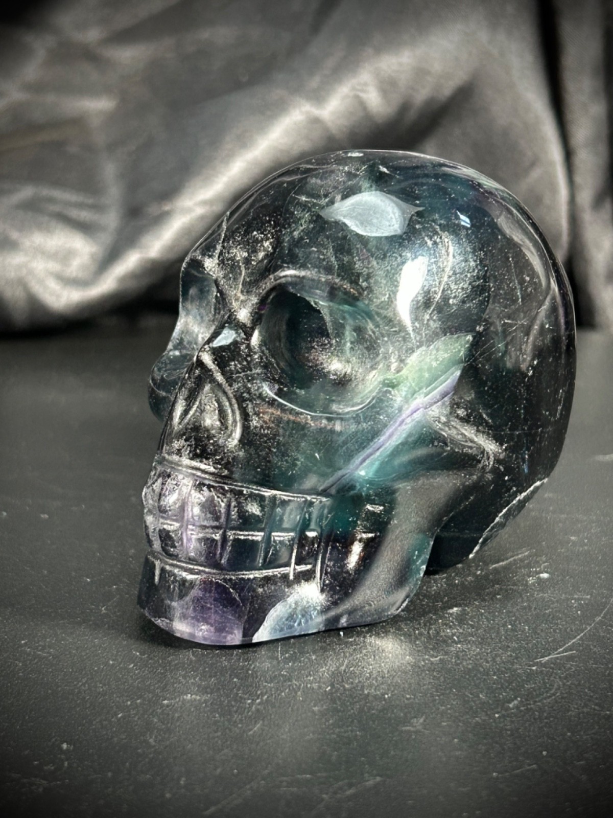 3.15″ Dark Blue, Green, & Purple Fluorite Skull 13.4oz (379 grams)