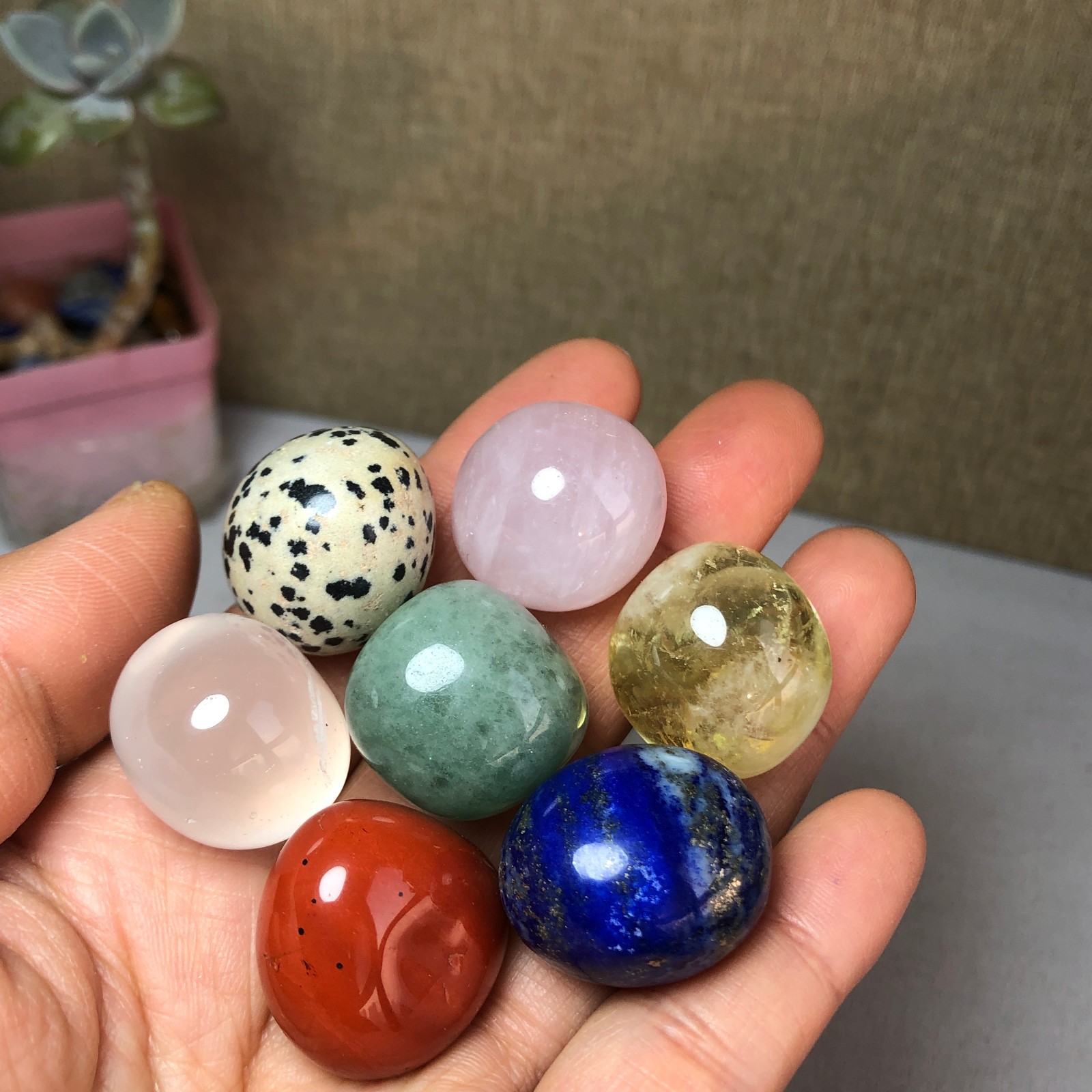 Natural various semi-precious stone Crystal Seven Star Array tumbled 338g A2458