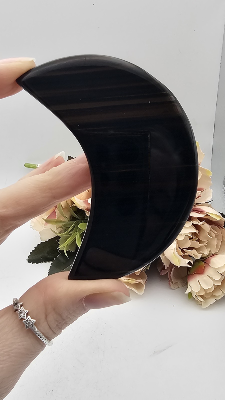 Transparent Agate Moon Crescent crystal 47g 7.8cm