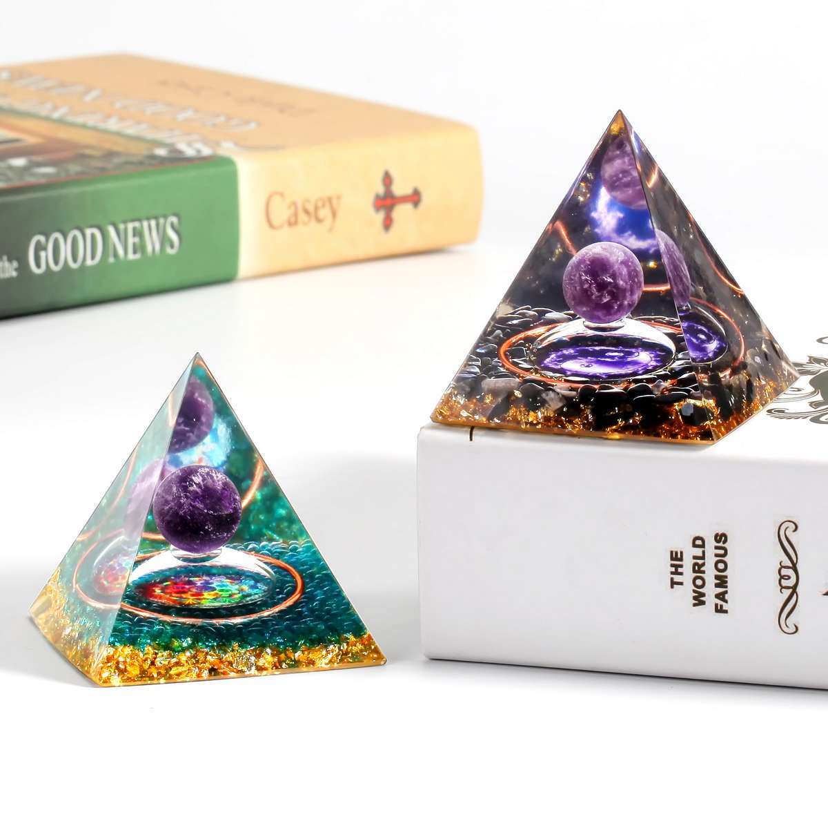 Amethyst Crystal Sphere Orgonite Pyramid Obsidian Chakra Energy Orgone Stone