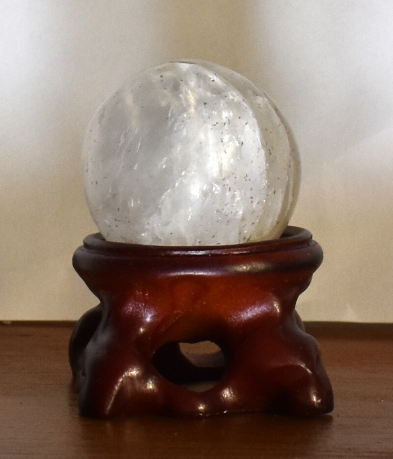 Natural Quartz Sphere White Crystal Ball Healing on Wood Stand North Carolina
