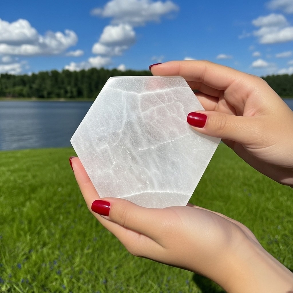 Octagonal Selenite Plate –Reiki Energy Cleansing & Charging Crystal from morocco