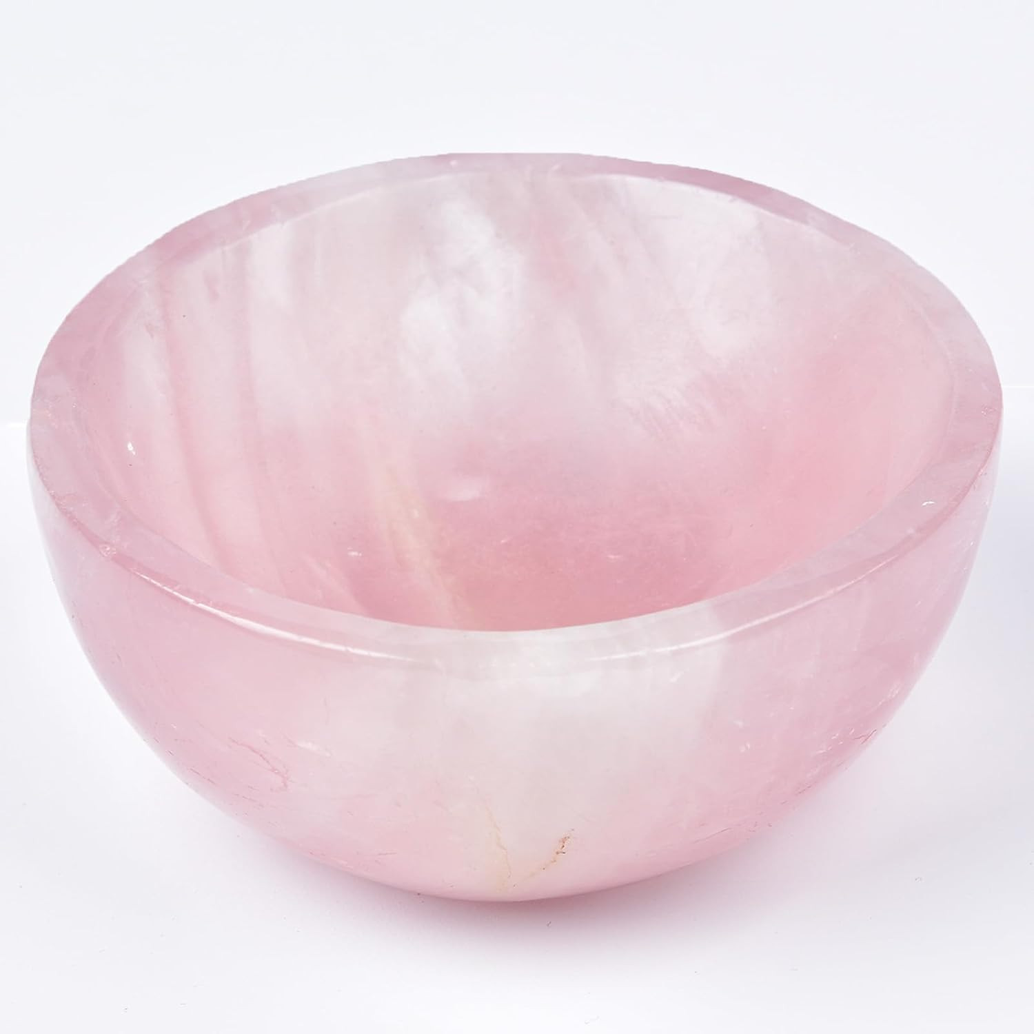 Large Rose Quartz Crystal Bowl Hand-Carved round Pink Crystals Gemstone Bowl Rei