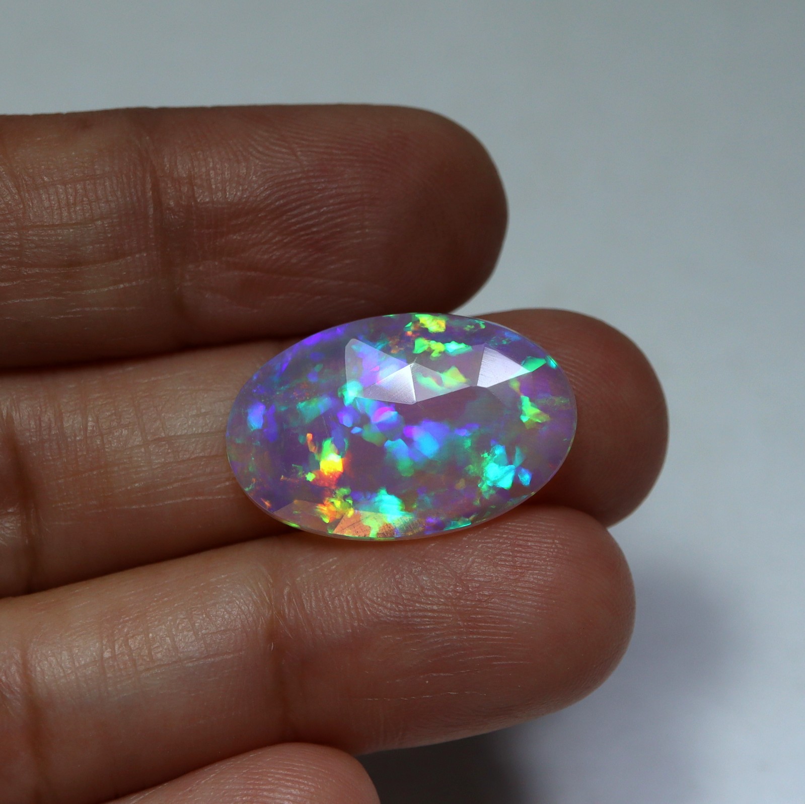 21.3×13.mm Rose Cut AAA Oval Natural Ethiopian Opal, 4.5Ct Rainbow Fire Gemstone