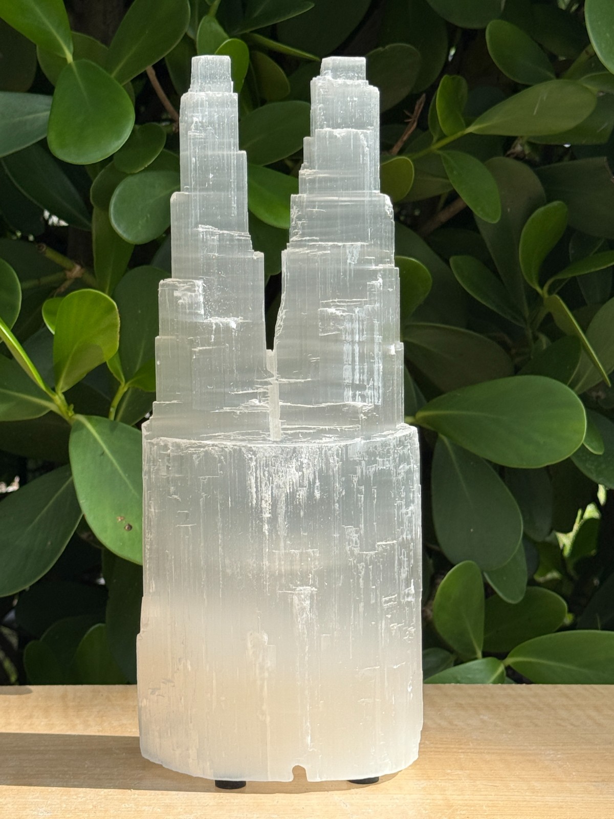 Large or Extra Large Double Twin Tower Selenite Skyscraper Lamp, 10 to 16″ Tall