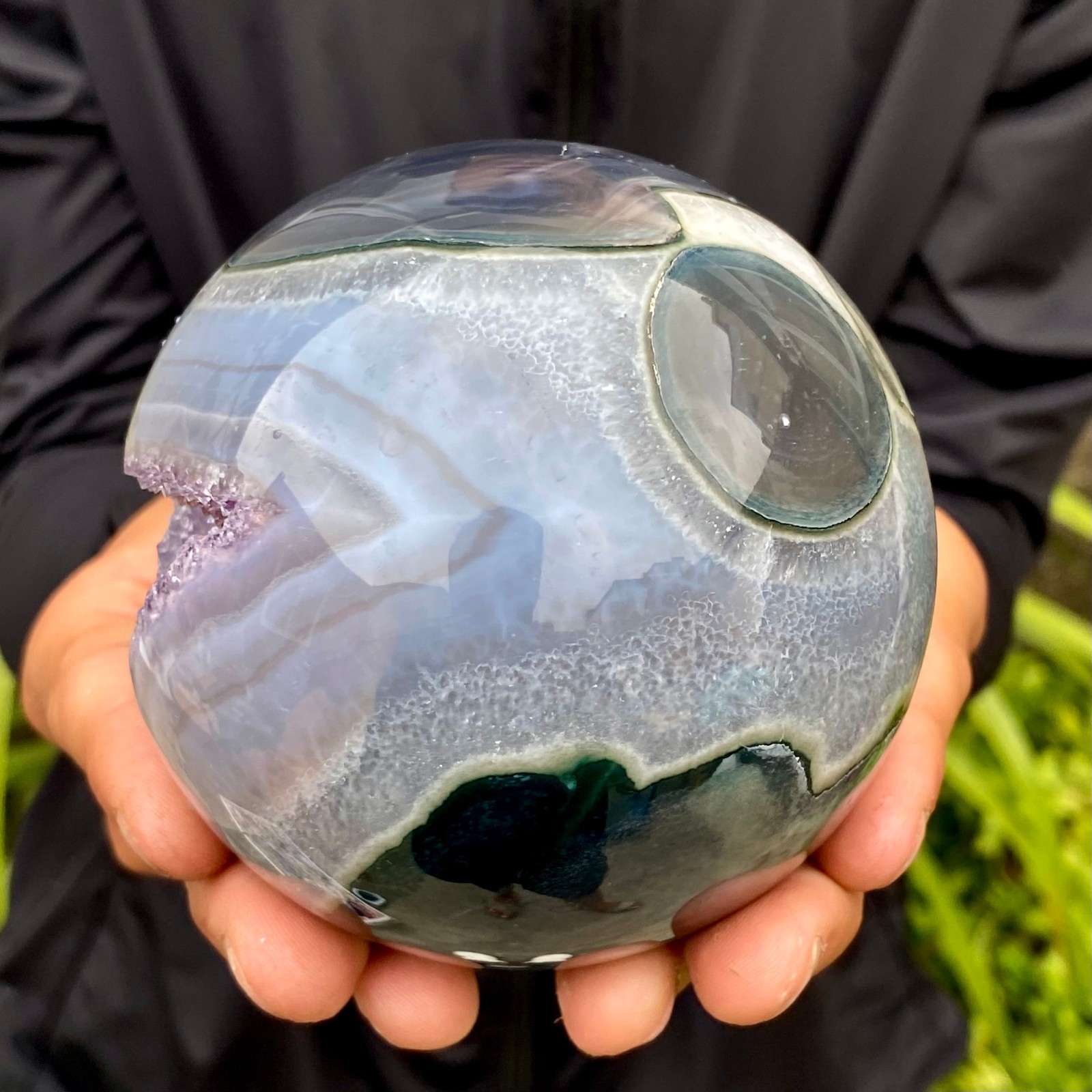 2.06LB Natural Amethyst Agate Ball Quartz Crystal Sphere reiki healing gem