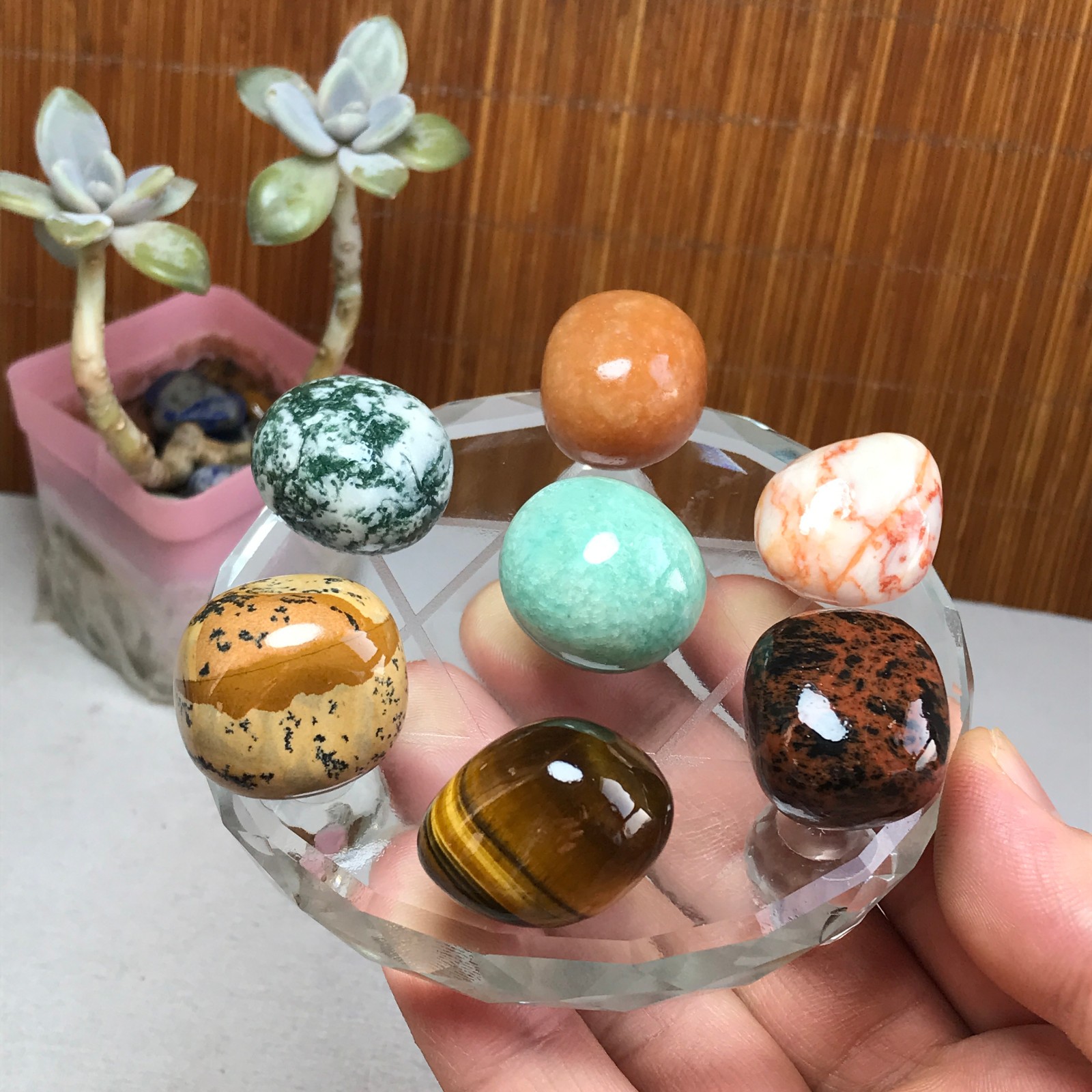 Natural seven different types of crystals Seven Star Array Specimen Base A3046