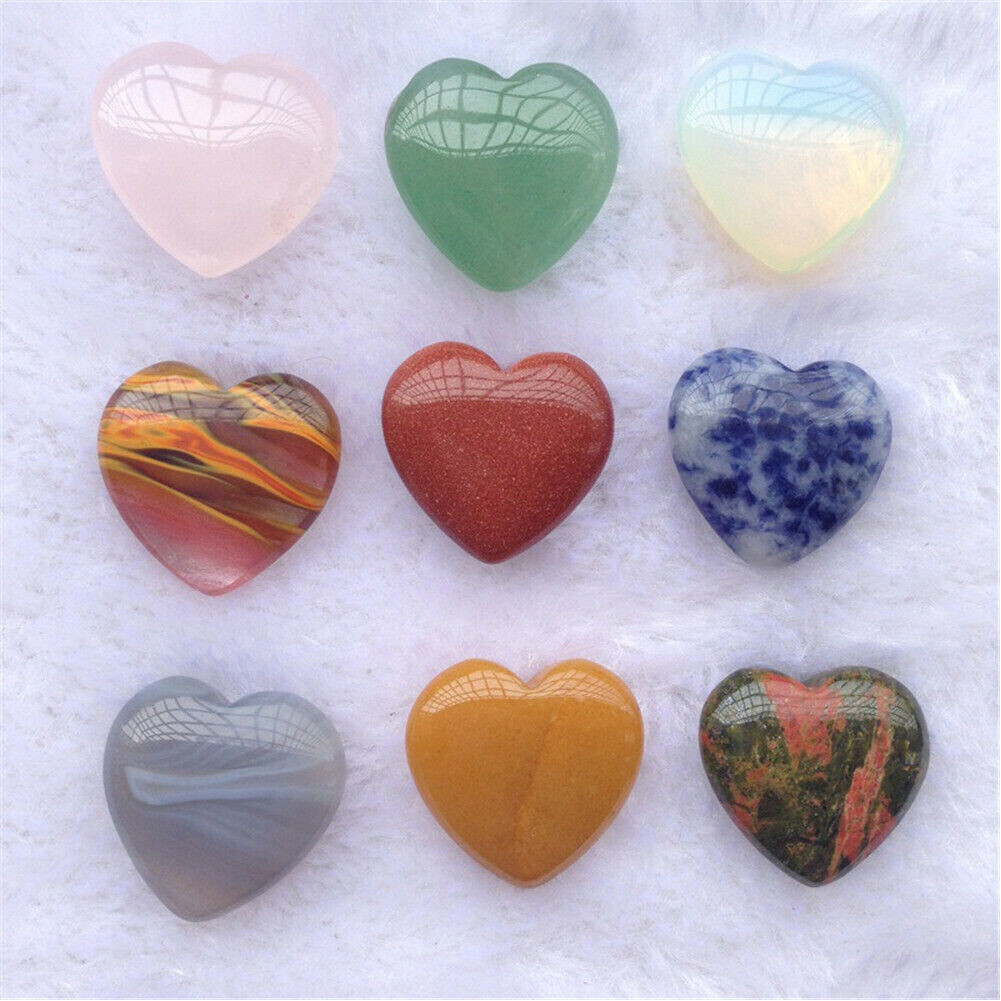 20pc 20mm Mixed Natural Crystal Quartz Carved Heart shaped Healing Love Gemstone