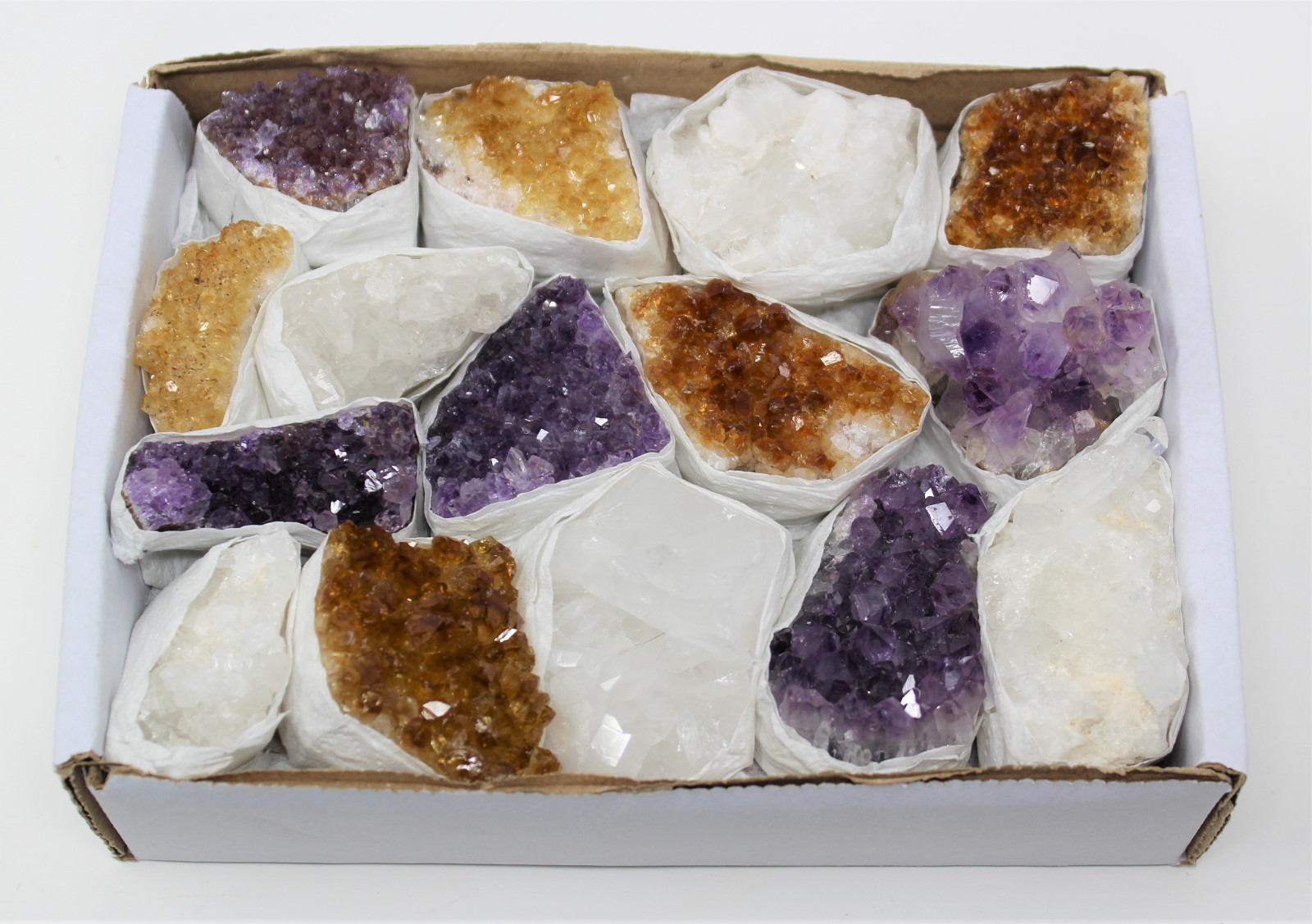 Bulk Citrine Amethyst Clear Quartz Crystal Clusters Box: 9-14 Piece Lot