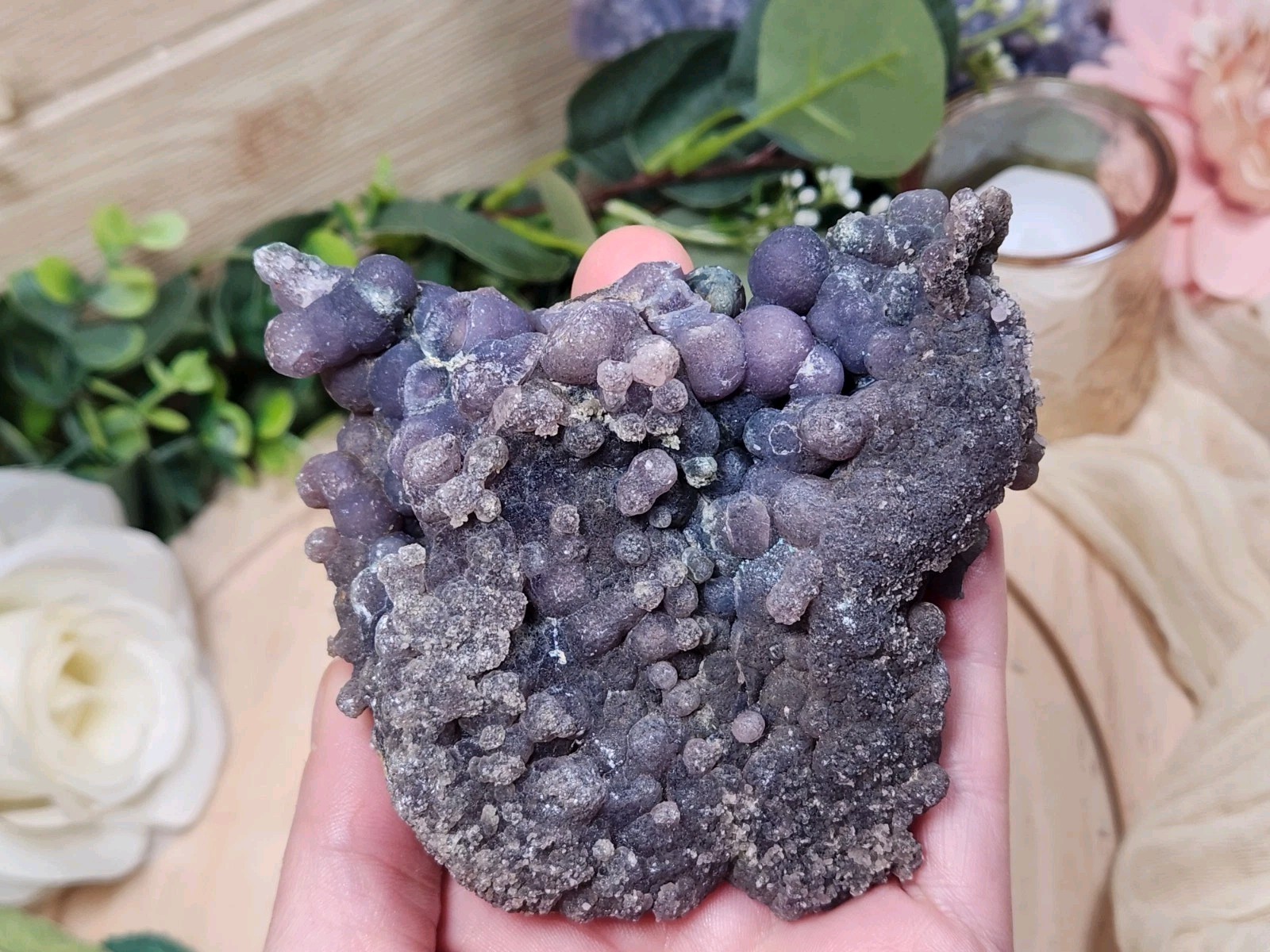 236g Large Purple Grape Agate Crystal Cluster, Botryoidal Chalcedony, INDONESIA