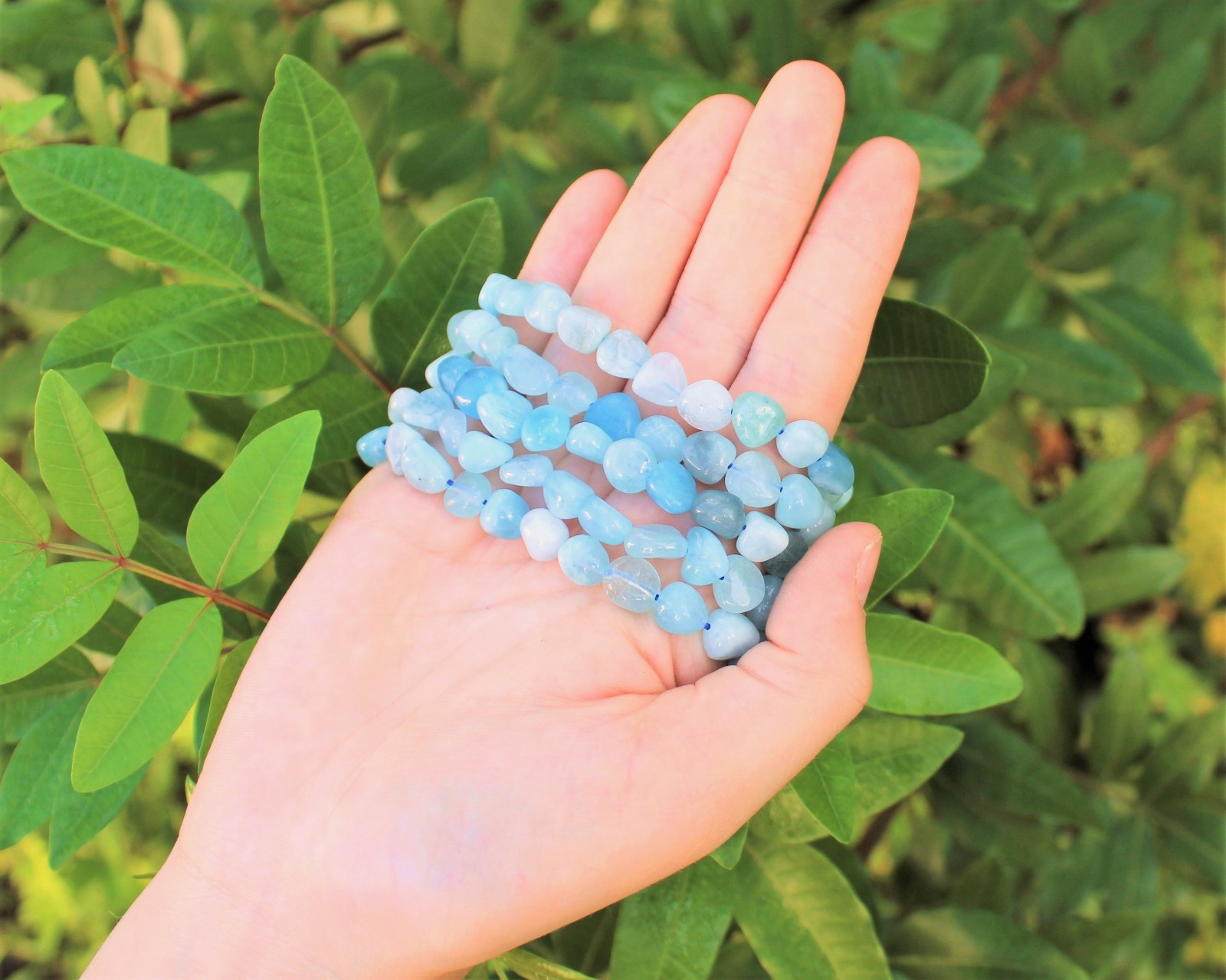 Aquamarine Tumbled Gemstone Bracelet: 6-8 mm Stones (‘A’ Grade, Stretch, Nugget)
