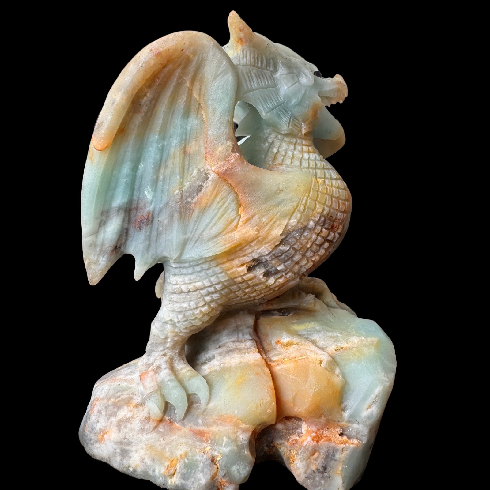 Hand Carved Natural Amazonite Dragon Sculpture Chinese Mythical Beast Desk Decor
