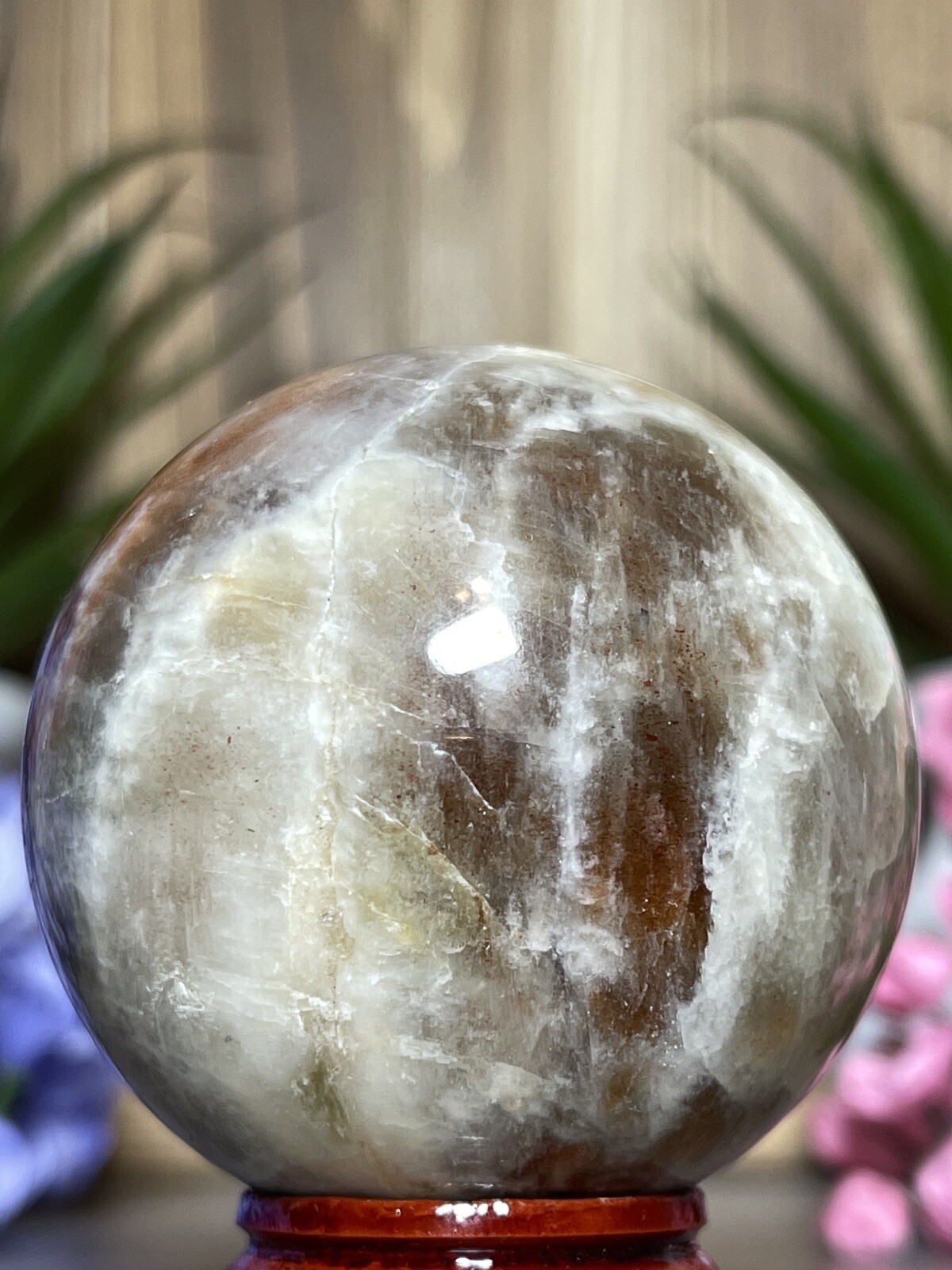 52mm MOONSTONE SUNSTONE SPHERE – Crystal Blue Feldspar Orange Mineral Witch 202g