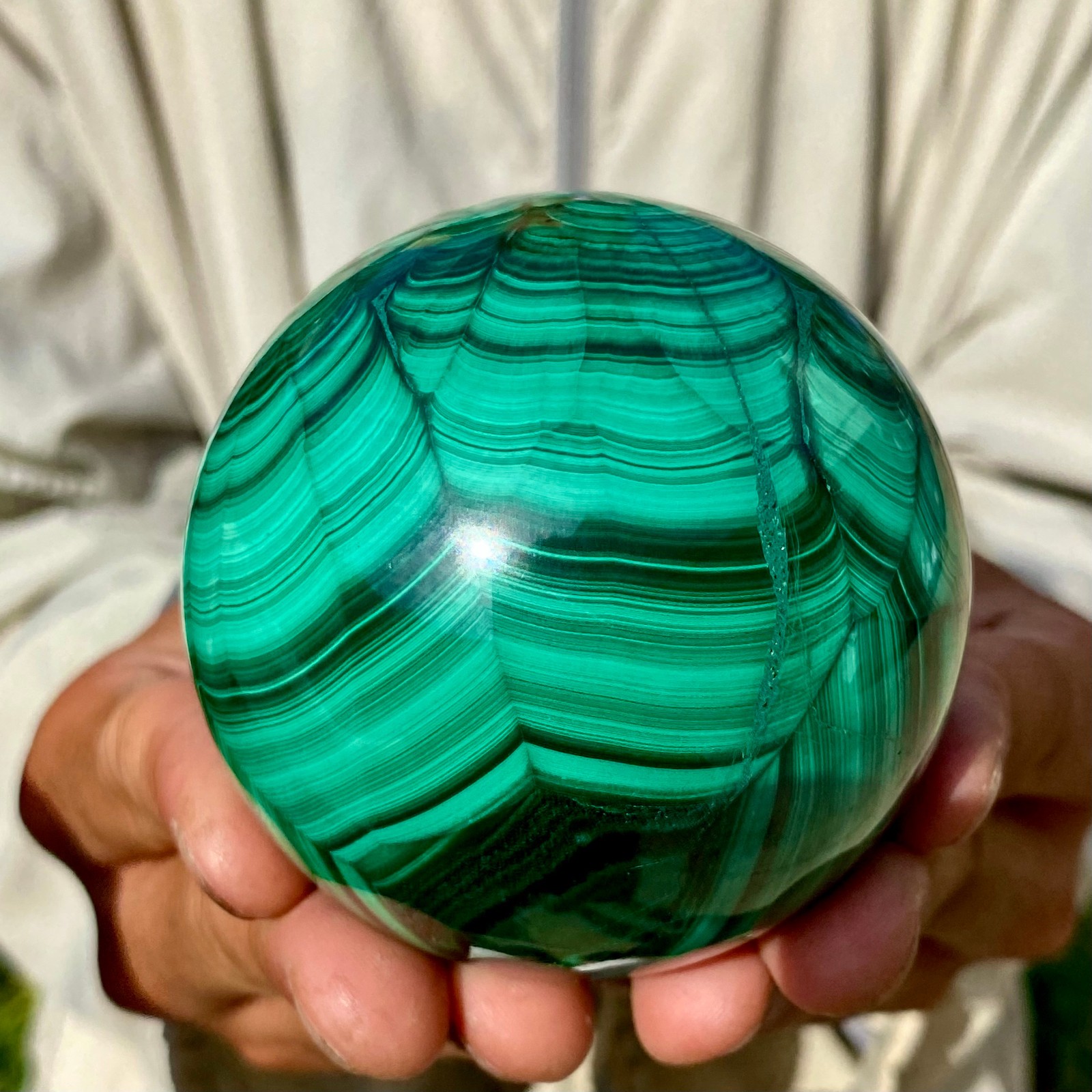 1.56LB Rare Natural Malachite quartz hand Carved sphere Crystal Healing