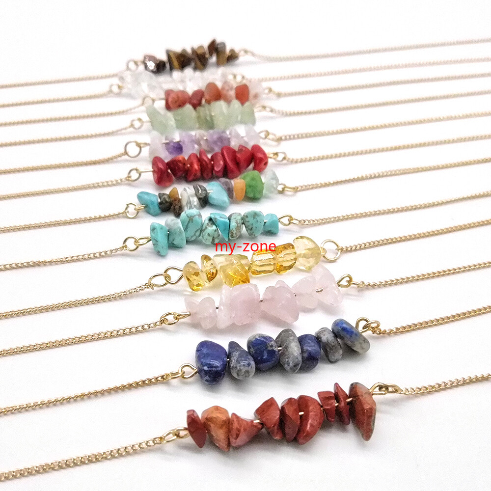 Raw Chakra Crystal Gemstone Necklace Dainty 7 Chakra Healing Crystals Charm