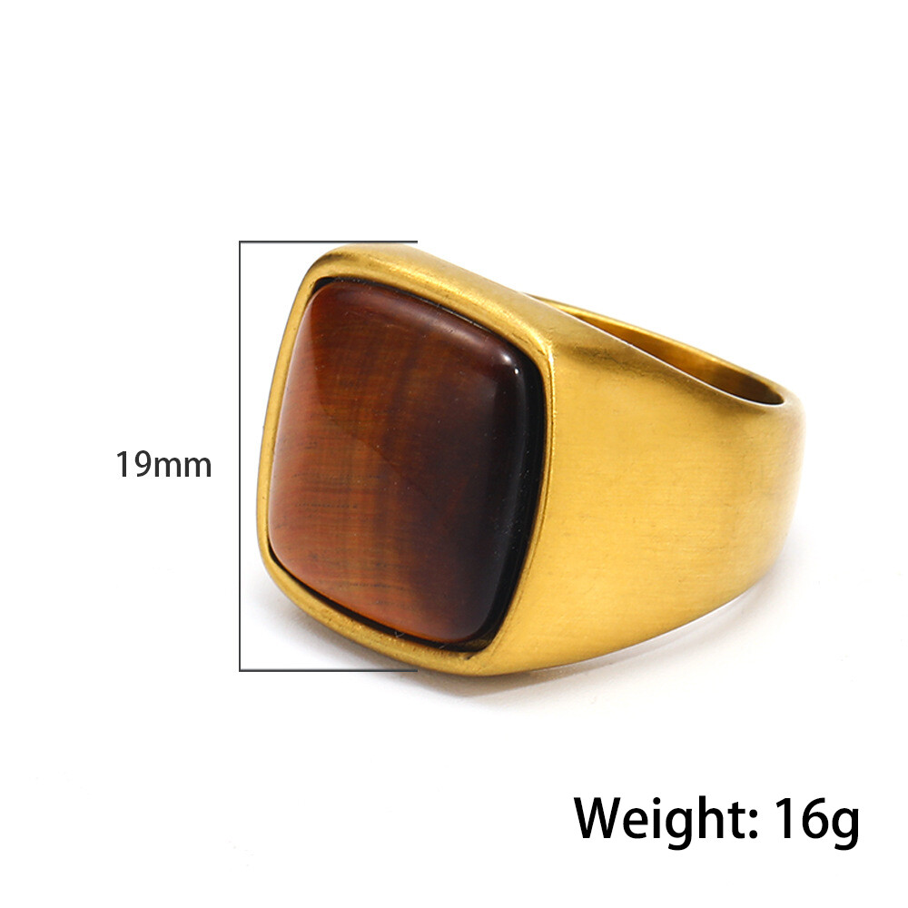 Punk Square Titanium Steel Ring Crystal Stone Gemstone Band Wedding Jewelry Men