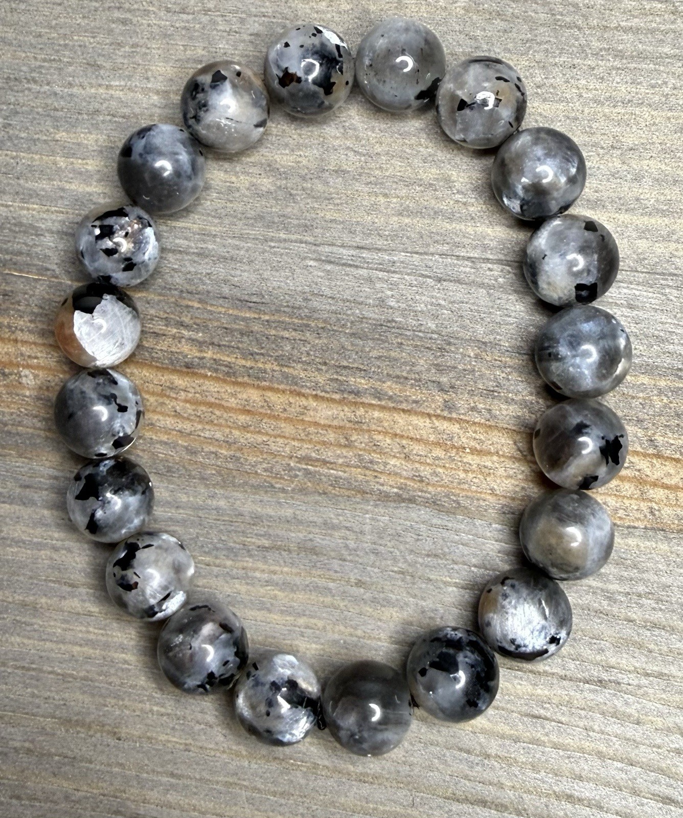 Natural Black Skeletal Moonstone 9mm Genuine Gemstone Bracelet