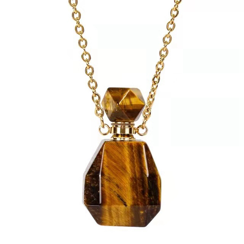 Natural Quartz Gemstone Perfume Bottles Pendant Chakra Healing Crystal Necklace