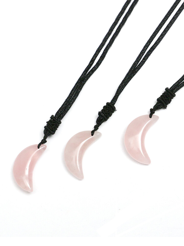 Natural Moon Necklace Crystal Stone Pendant Crescent Meniscus Healing Reiki Gift