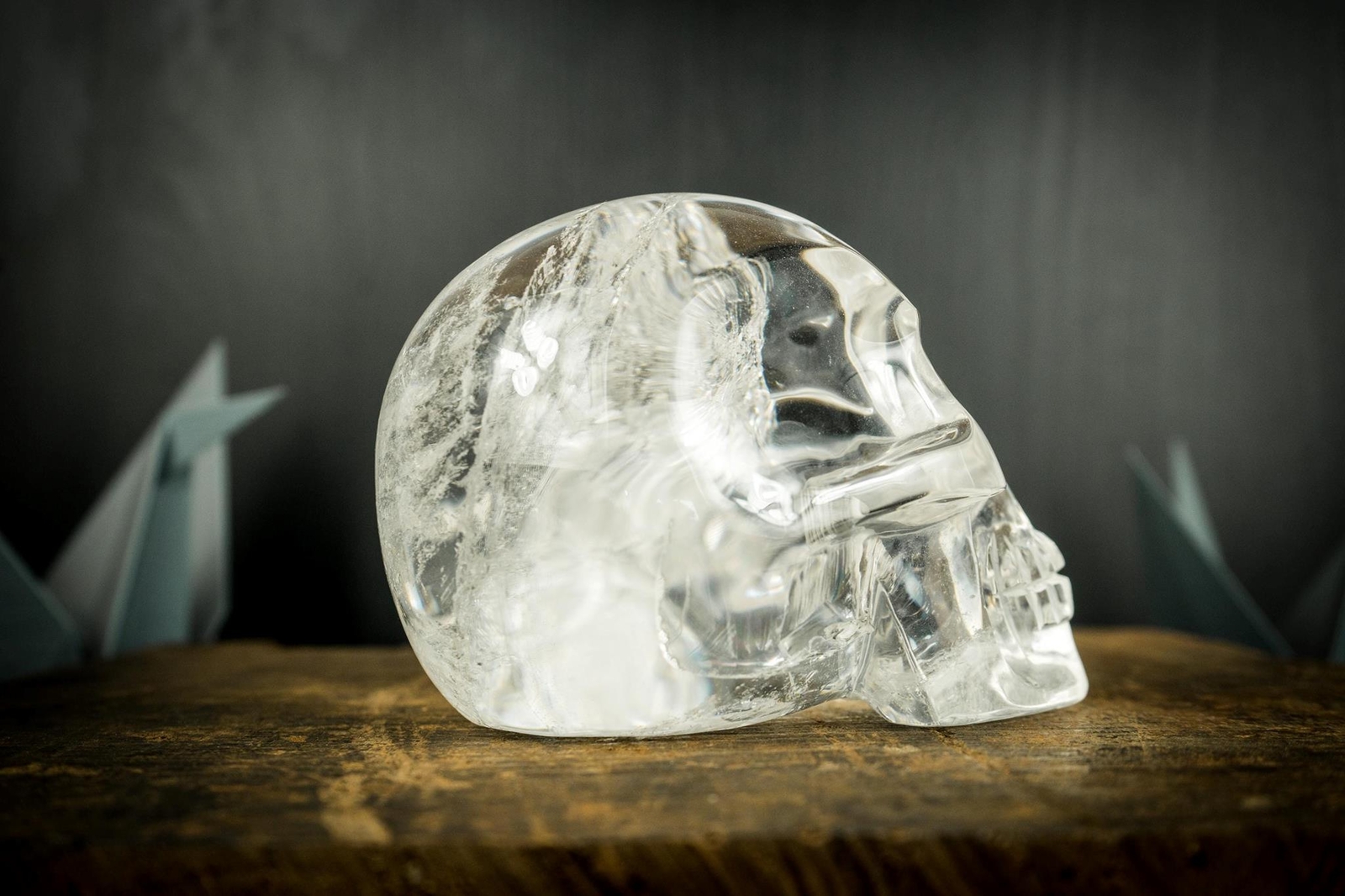 5.2 Lb. Clear Crystal Quartz Skull, Hand Carved Human Skull on Diamantina Quartz