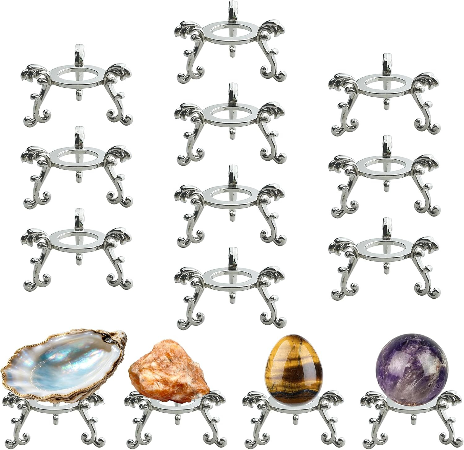 10Pcs Silver Crystal Ball Stand for Displaying Crystal Glass and Natural Rocks,