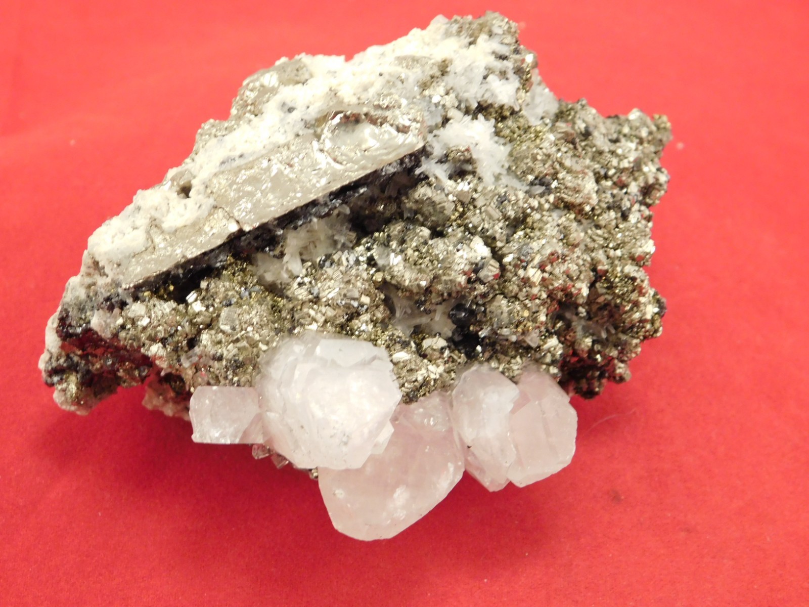 Larger! FLUORESCENT Calcite CRYSTAL Cluster on PYRITE Peru 261gr