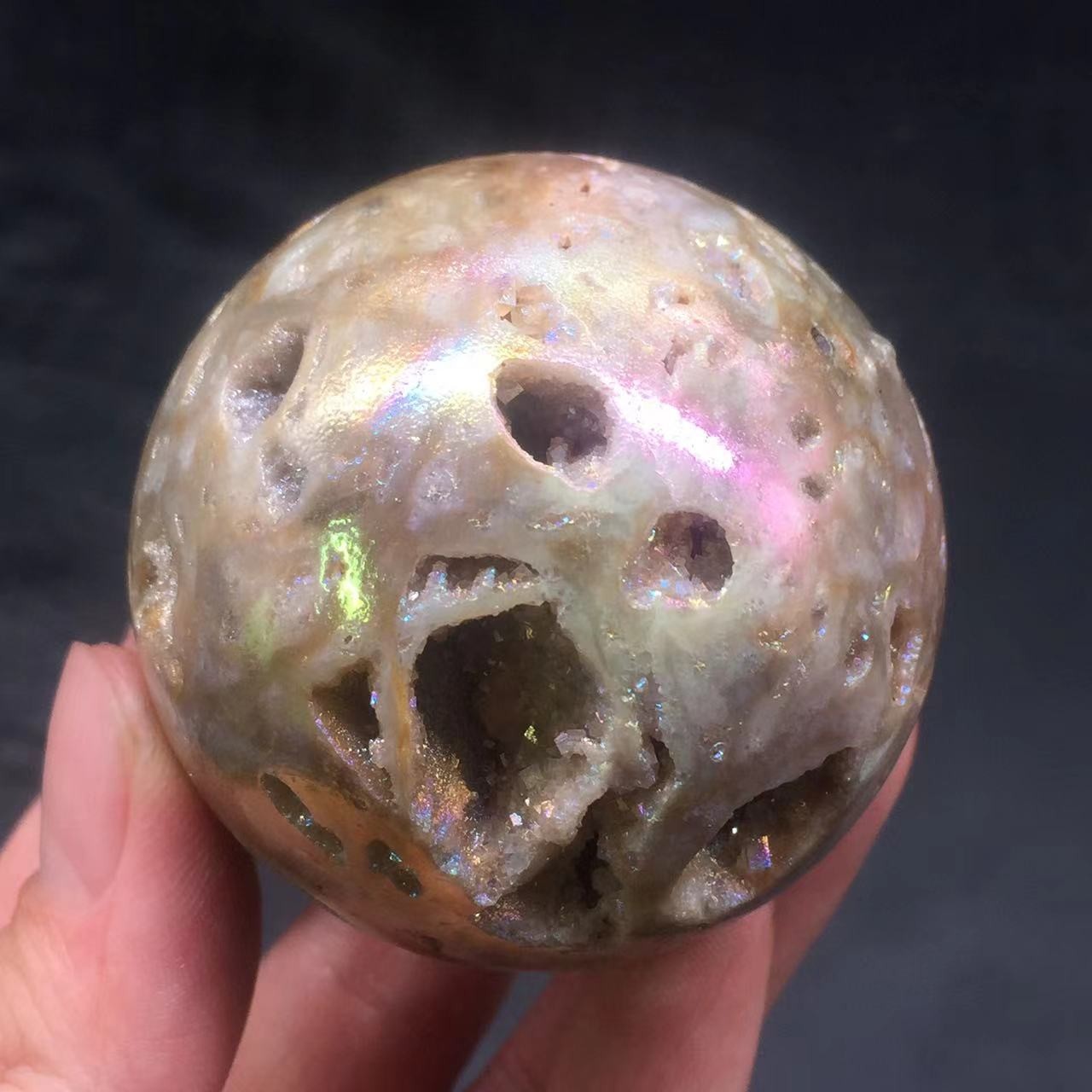 Angel Aura Natural Sphalerite Crystal Geode Druzy Ball Healing Decorate 54mm