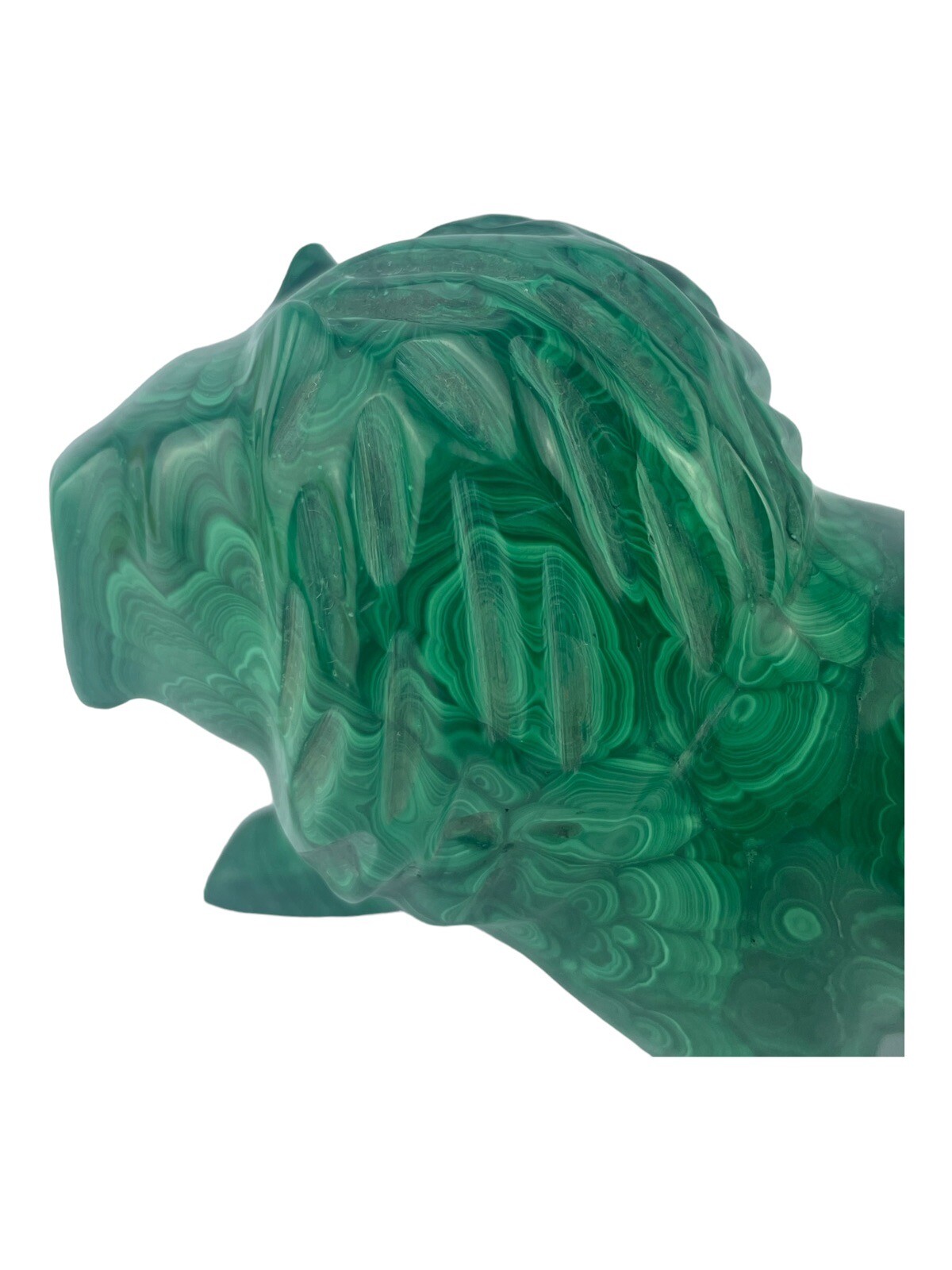 Malachite LION Stone Sculpture -Gorgeous Color Fine Art -Unique Details