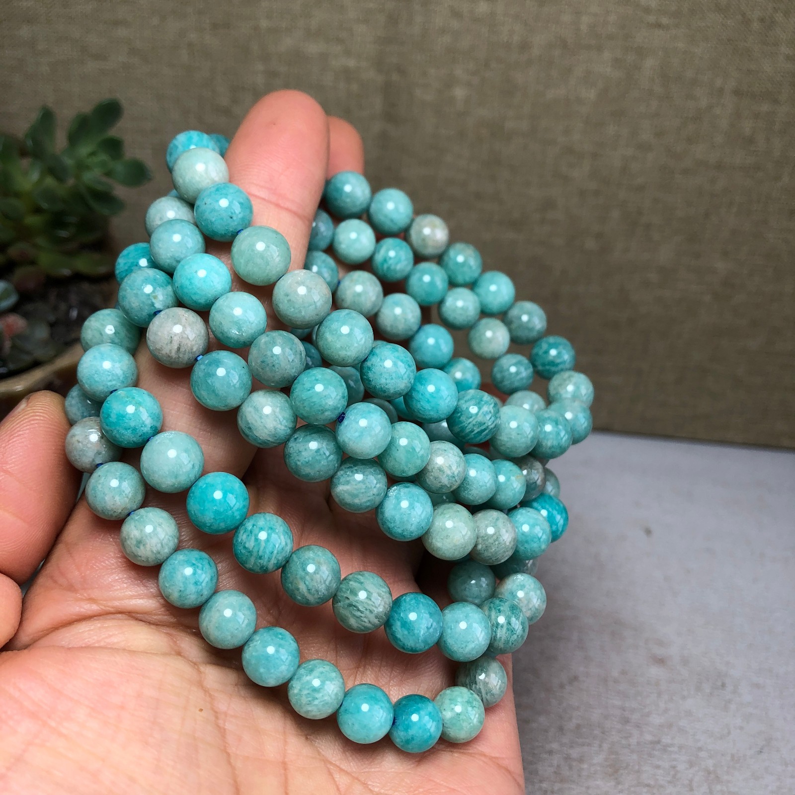 5pcs wholesale Natural amazonite stone Crystal chain beads bracelet 8mm T4770