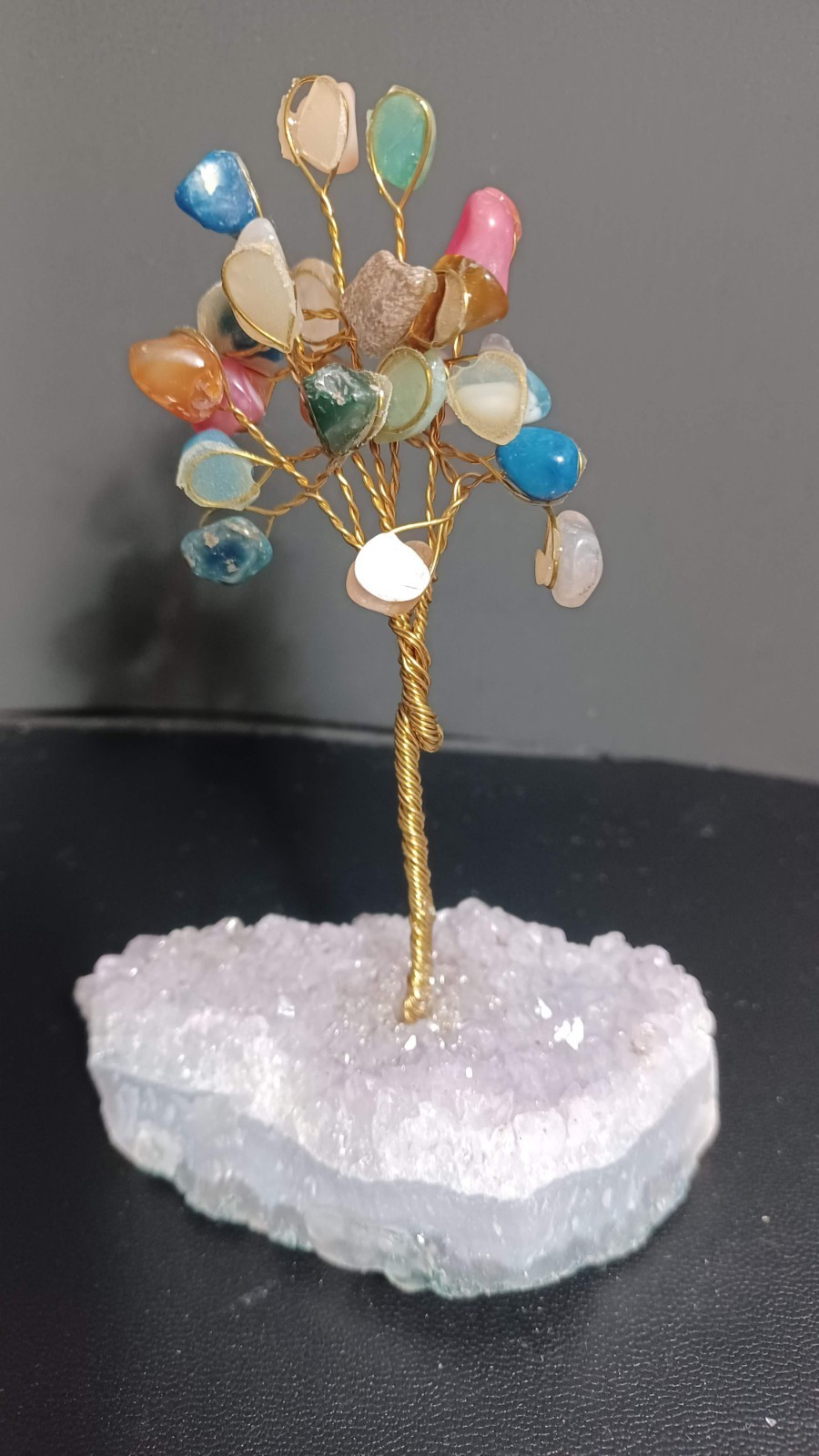 Amethyst & Wire Tree Life Natural Colorful Crystal Gemstone Home Office Decor