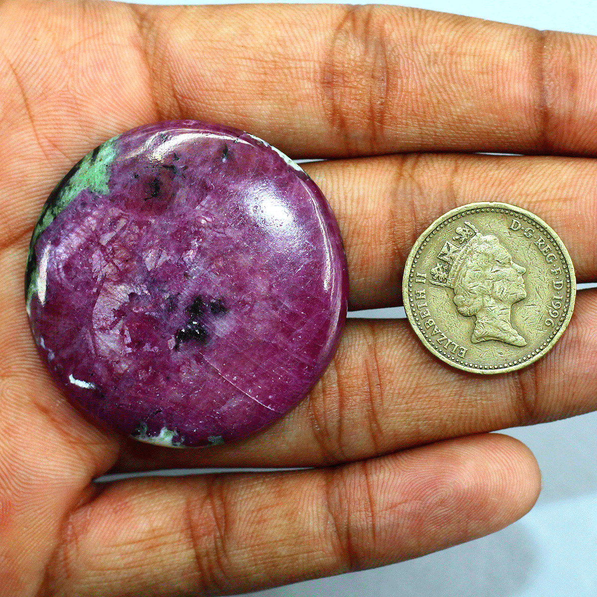 27.81g Natural Flashy Ruby Zoisite Collectible Crystal Coin Palmstone Specimen