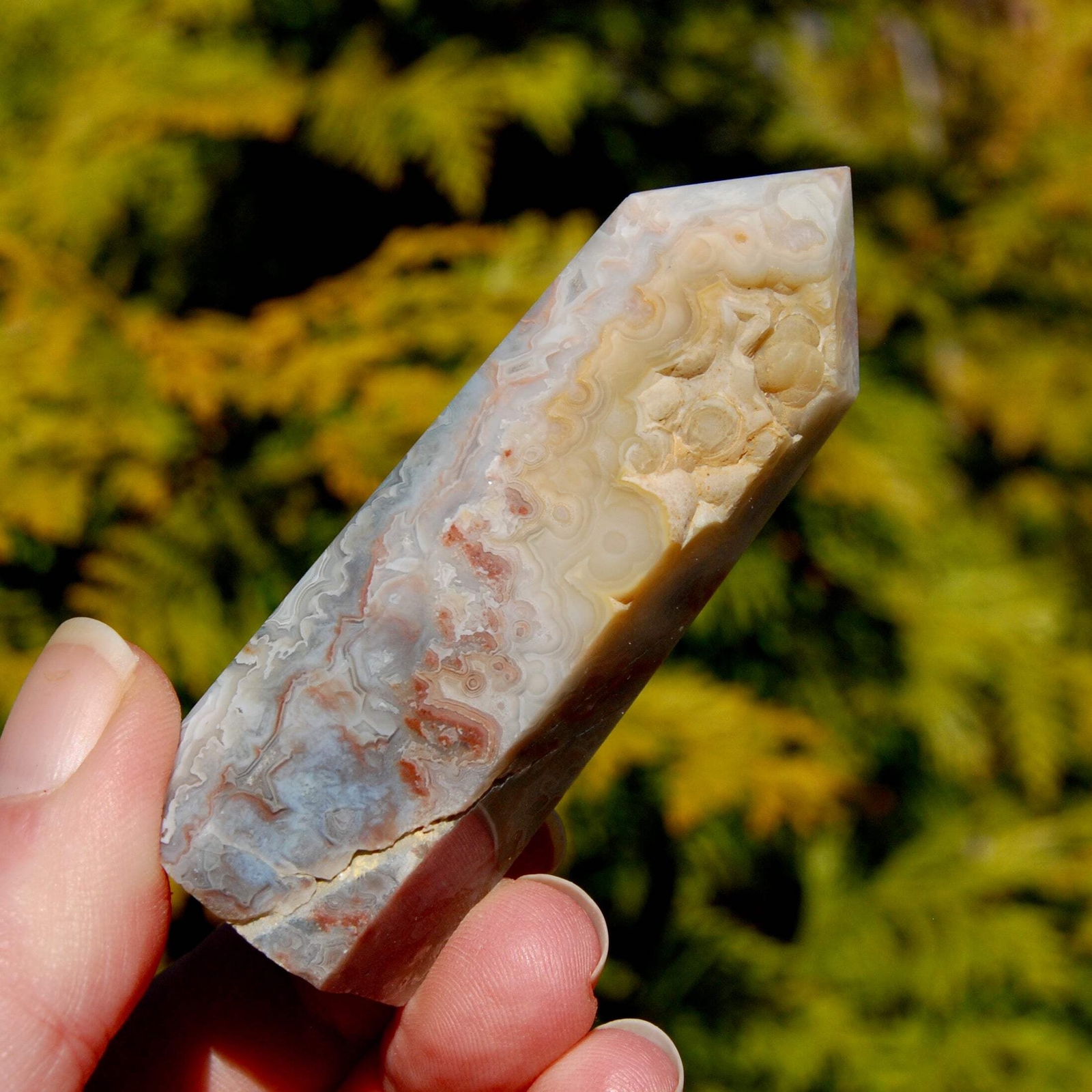 3in 69g Crazy Lace Agate Crystal Tower, Mexico