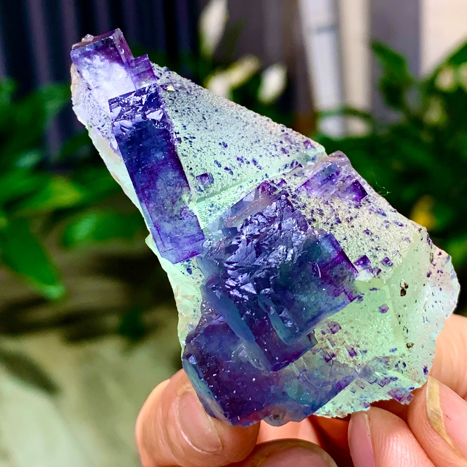 86G Rare transparent green purple cubic Zhejiang fluorite mineral sample